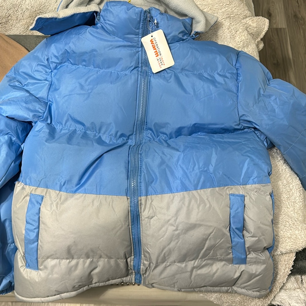 Blue puffer jacket